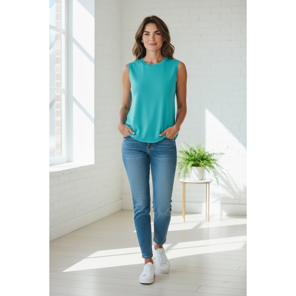 CHICOS Turquoise Knit Sleeveless Tank Top Sweater Women's Size 1‎